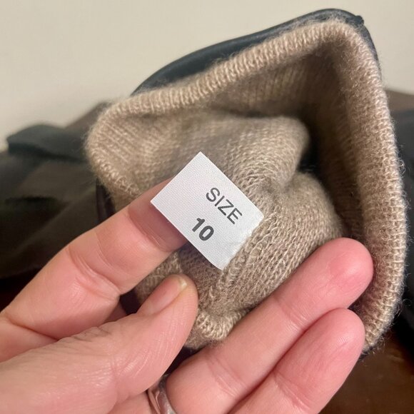 Black Leather & Cashmere Men's Gloves Dents Sz 10 - Picture 8 of 8